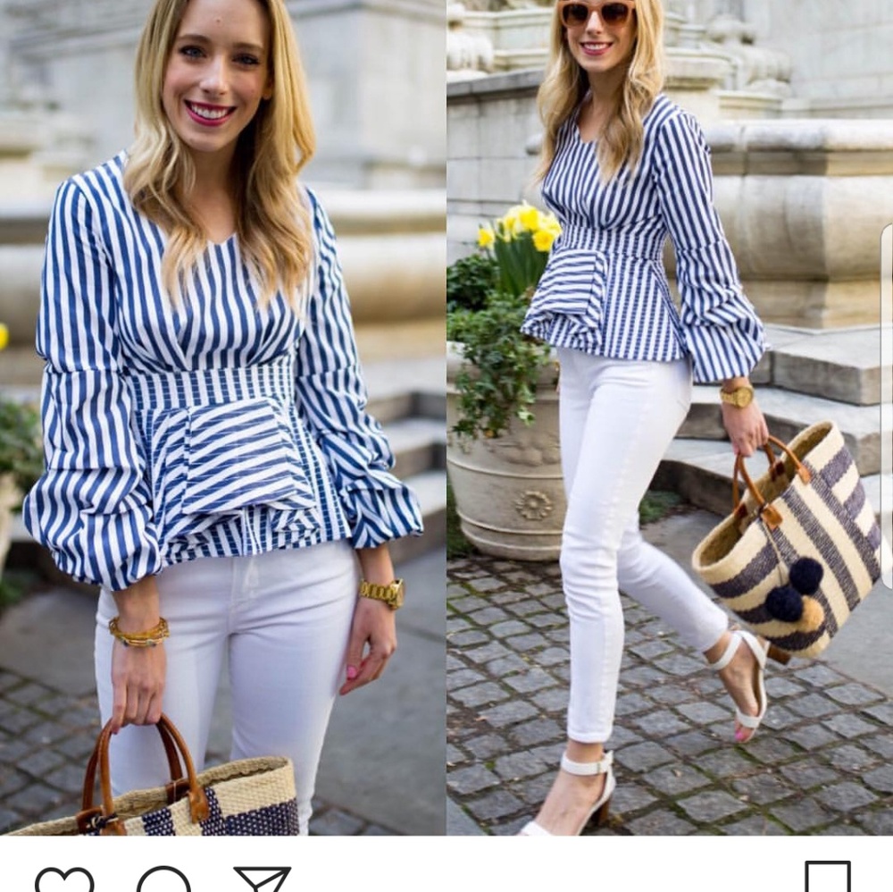 ChicWish Blue and White Striped Balloon Sleeve